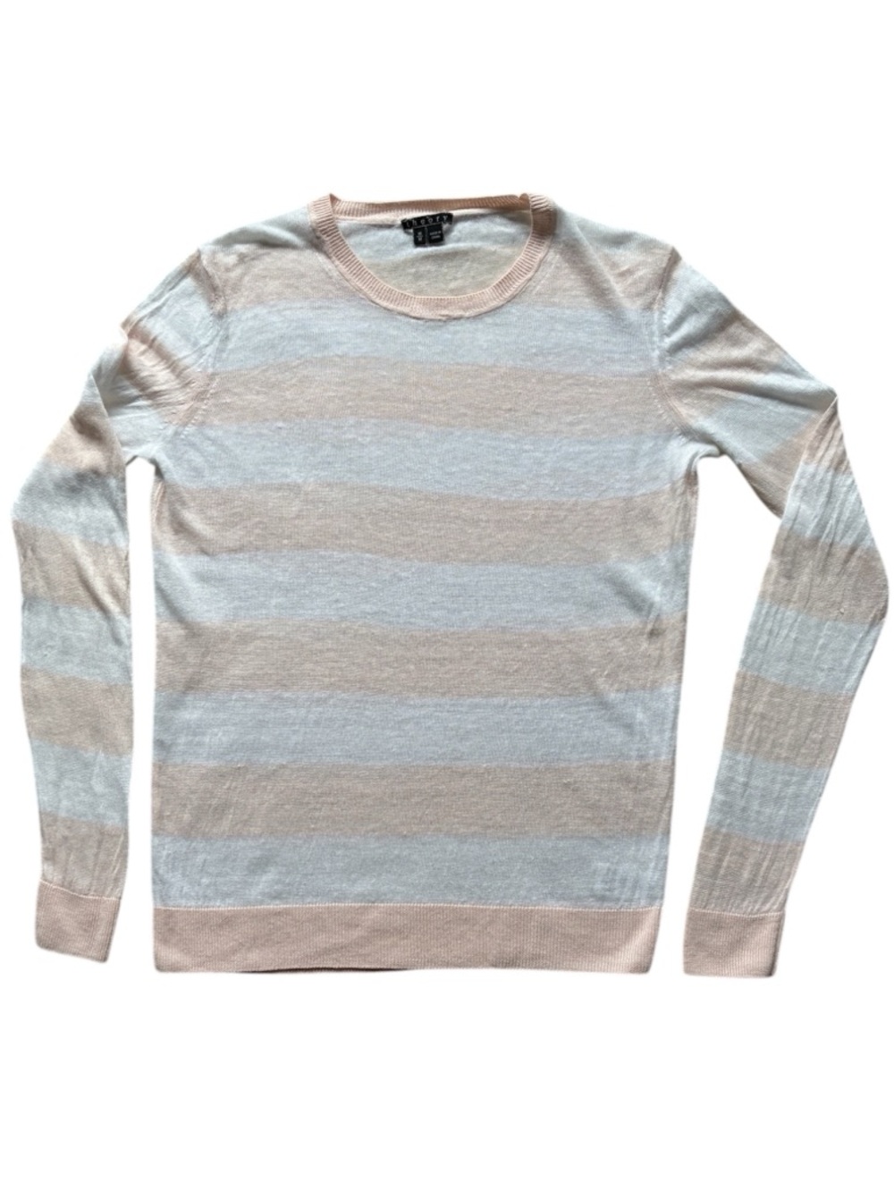 Theory Women's Pink & White Striped Linen Sweater Size Medium